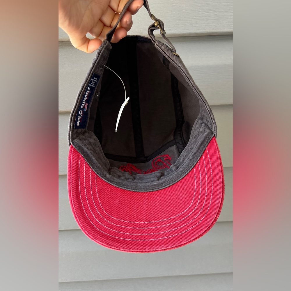 RARE- Vintage 90’s Polo Sport 5 Panel Adjustable Strap Hat Cap Gray/Red - Picture 6 of 10